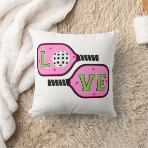Preppy Pickleball Paddles Love Flowers Throw Pillow