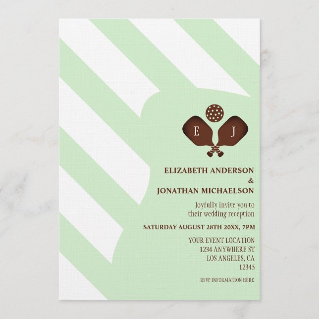 Preppy Pickleball Stripes Wedding Reception Invitation (Front)