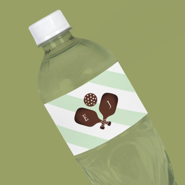 Preppy Pickleball Stripes Wedding Water Bottle Label (Creator Uploaded)