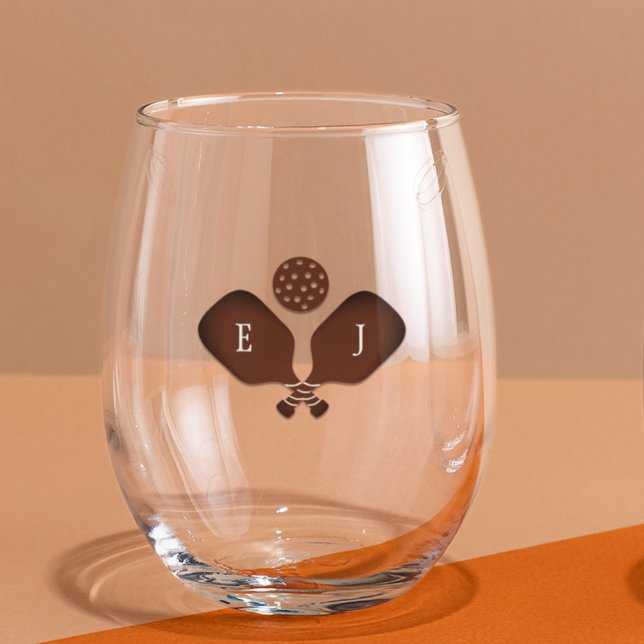 Preppy Pickleball Wedding Stemless Wine Glass (Creator Uploaded)
