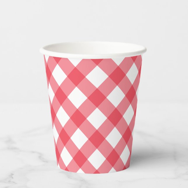 Preppy Picnic Red Plaid Gingham Party Paper Cups (Front)