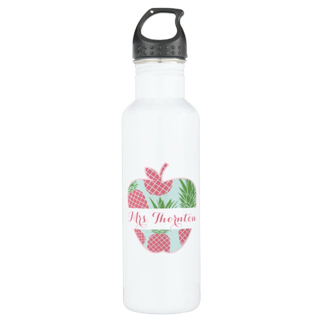 Preppy Pineapple Apple Personalized Teacher 710 Ml Water Bottle (Front)