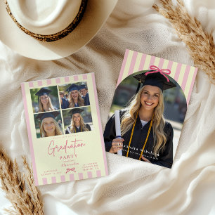 Preppy Pink 5 Arch Bow Photo Invitation