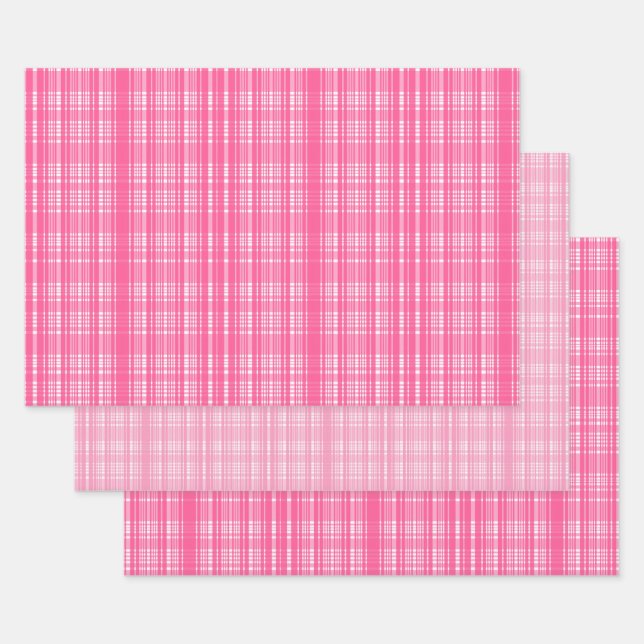 Preppy Pink Aesthetic Plaid Cross Stitch Pattern  Wrapping Paper Sheet (Set)