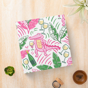 Preppy Pink Alligator Wine / Palm Leaves Chic Binder
