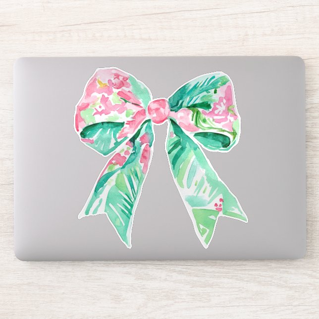 Preppy Pink  and Aqua Floral Bow (Computer)