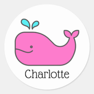 Preppy Pink and Aqua Whale Personalized Classic Round Sticker