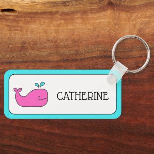 Preppy Pink and Aqua Whale Personalized Keychain