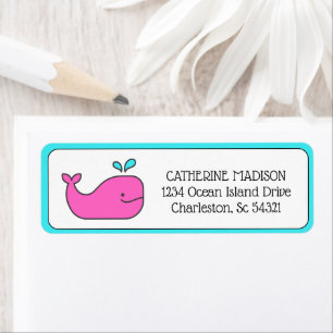 Preppy Pink and Aqua Whale Return Address