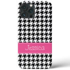 Preppy Pink and Black Houndstooth Personalized
