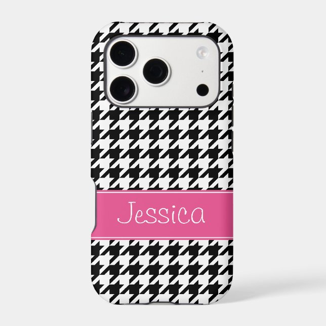 Preppy Pink and Black Houndstooth Personalized (Back)