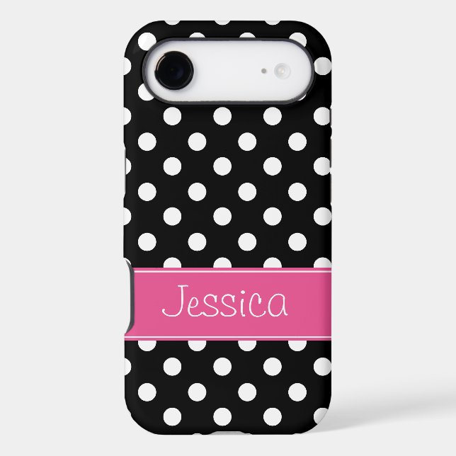 Preppy Pink and Black Polka Dots Personalized (Back)