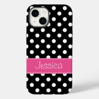 Preppy Pink and Black Polka Dots Personalized