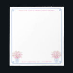 Preppy Pink And Blue Custom Stationery With Name Notepad<br><div class="desc">Elegant Greek Key corner border with watercolor Sakura blossoms in a ginger jar vase. You can change the colour of the border (currently a powder blue) by changing the background colour of the page (to do this,  "click to personalize further" underneath where you enter your text).</div>