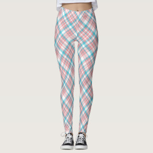 Preppy Pink and Blue Plaid Leggings