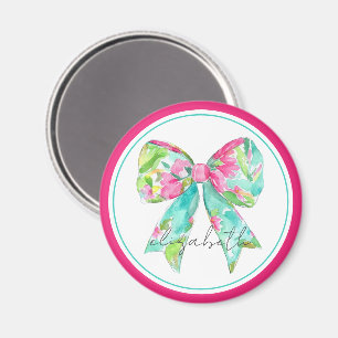 Preppy Pink and Green Bow Personalized Magnet