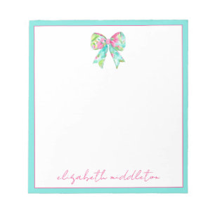 Preppy Pink and Green Bows Personalized Notepad