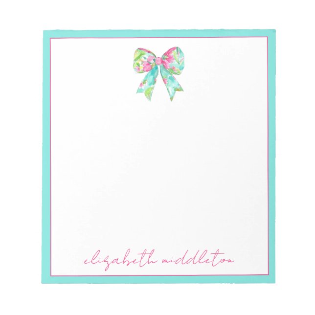 Preppy Pink and Green Bows Personalized Notepad (Front)