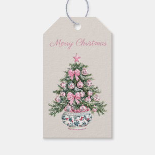 Preppy Pink and Green Chinoiserie Christmas Tree Gift Tags