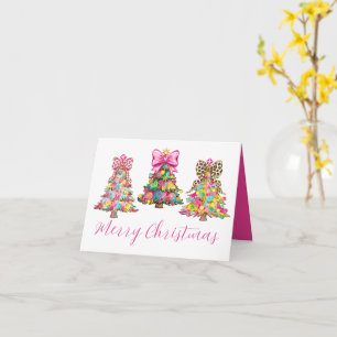Preppy Pink and Green Christmas Trees Card