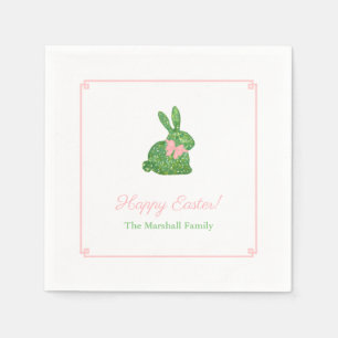 Preppy Pink And Green Easter Bunny Brunch Party Napkin