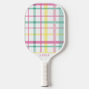 Preppy Pink and Green Large Plaid Pickleball Paddle