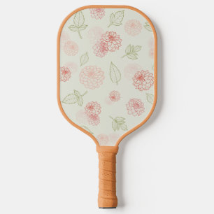 Preppy Pink and Green Line Art Dahlia Pickleball Paddle