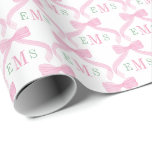 Preppy Pink And Green Monogram Bows Baby Girl Wrapping Paper<br><div class="desc">This darling gift wrap design features a hand-painted pink watercolor bow with 3 letter monogram in pink and green for you to personalize with the initials of the lucky recipient.</div>