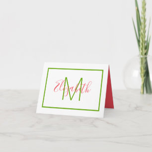 Preppy Pink and Green Monogram Note Card