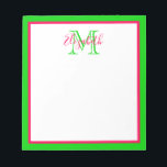 Preppy Pink and Green Monogram Notepad<br><div class="desc">This preppy notepad features a border of bright pink and green with a matching monogram that you can personalize with your choice of name and initial.</div>