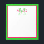 Preppy Pink and Green Monogram Notepad<br><div class="desc">This preppy notepad features a border of bright pink and green with a matching monogram that you can personalize with your choice of name and initial.</div>
