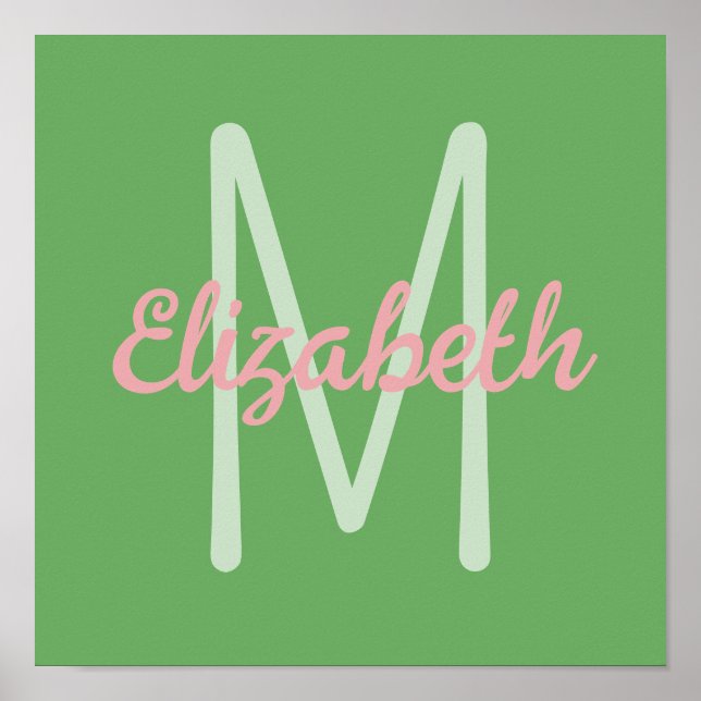 Preppy Pink and Green Monogram Poster (Front)