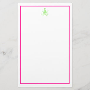 Preppy Pink and Green Octopus Stationery