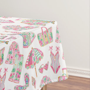 Preppy Pink and Green Palm Beach Chic Style Tablecloth