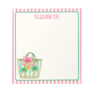 Preppy Pink and Green Palm Beach Tote Bag Notepad