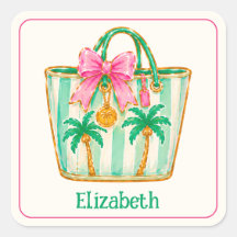 Preppy Pink and Green Palm Beach Tote Bag