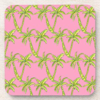 Preppy Pink and Green Palm Tree Coaster