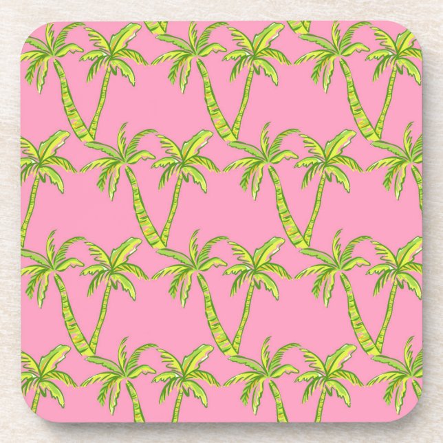 Preppy Pink and Green Palm Tree Coaster (Front)