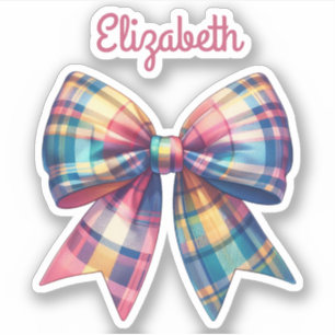 Preppy Pink and Green Plaid Bow and Name