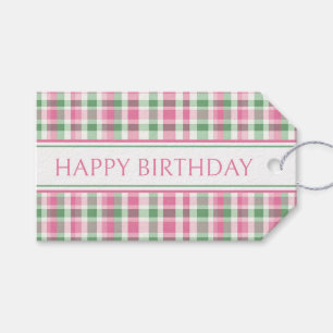 Preppy Pink and Green Plaid Personalized Gift Tags
