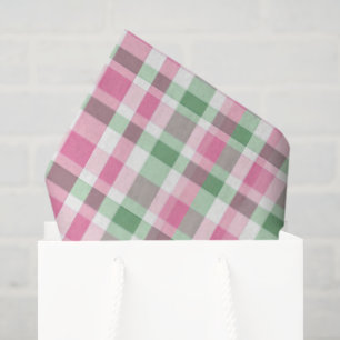 Preppy Pink and Green Plaid Tissue Paper