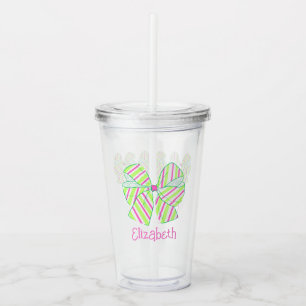 Preppy Pink and Green Striped Bows Personalized Acrylic Tumbler