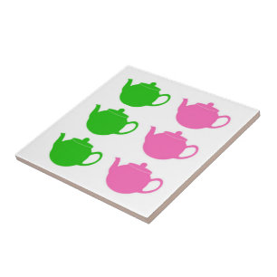 Preppy Pink and Green Teapots Tile