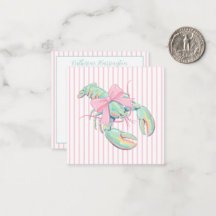Preppy Pink and Green Watercolor Lobster on Stripe