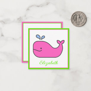 Preppy Pink and Green Whale Personalized Card