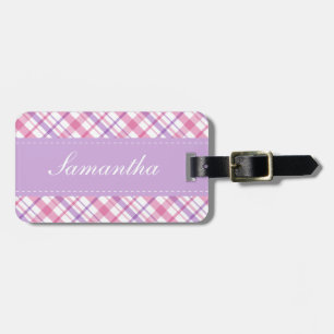 Preppy Pink and Lavender Plaid Pattern Luggage Tag