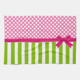 Preppy Pink and Lime Green Striped Kitchen Towel