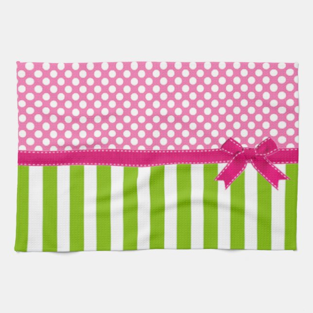 Preppy Pink and  Lime Green Striped Kitchen Towel (Horizontal)