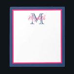 Preppy Pink and Navy Blue Monogram Notepad<br><div class="desc">This preppy notepad features a border of bright pink and classic navy blue with a matching monogram that you can personalize with your choice of name and initial.</div>
