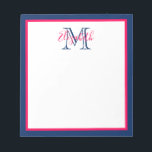 Preppy Pink and Navy Blue Monogram Notepad<br><div class="desc">This preppy notepad features a border of bright pink and classic navy blue with a matching monogram that you can personalize with your choice of name and initial.</div>